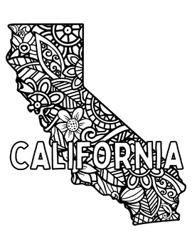 California coloring pages state name shape floral mandala by fresh hobby