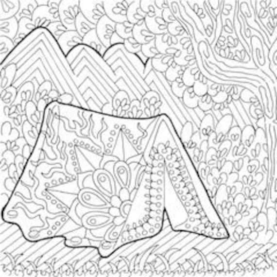Printable coloring page zentangle camping coloring book