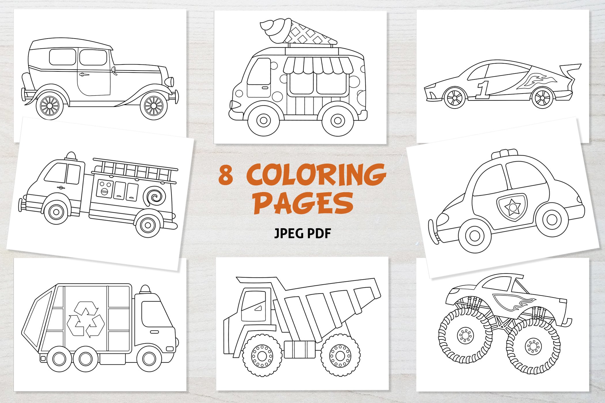 Cars and trucks kids coloring pages pdf jpeg