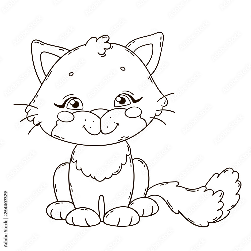 Cute cartoon cat coloring book page for children vector