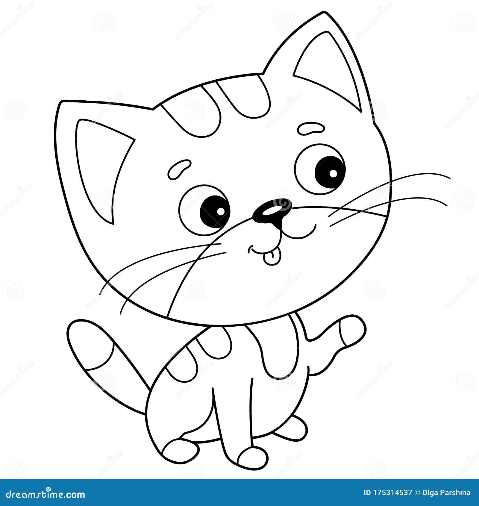 Coloring page outline of cartoon striped cat pets stock vector