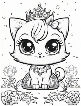 Adorable princess cartoon cat coloring book for girls cute princess cat girls