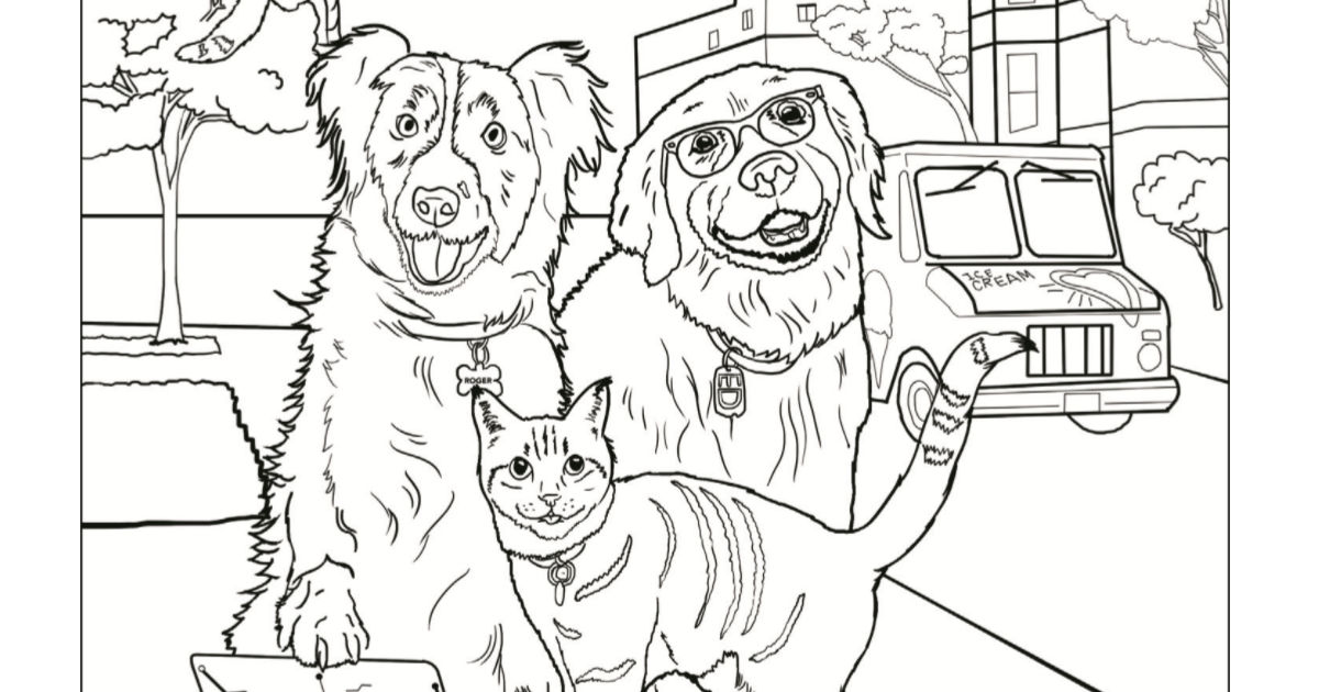 Cats and dogs coloring page