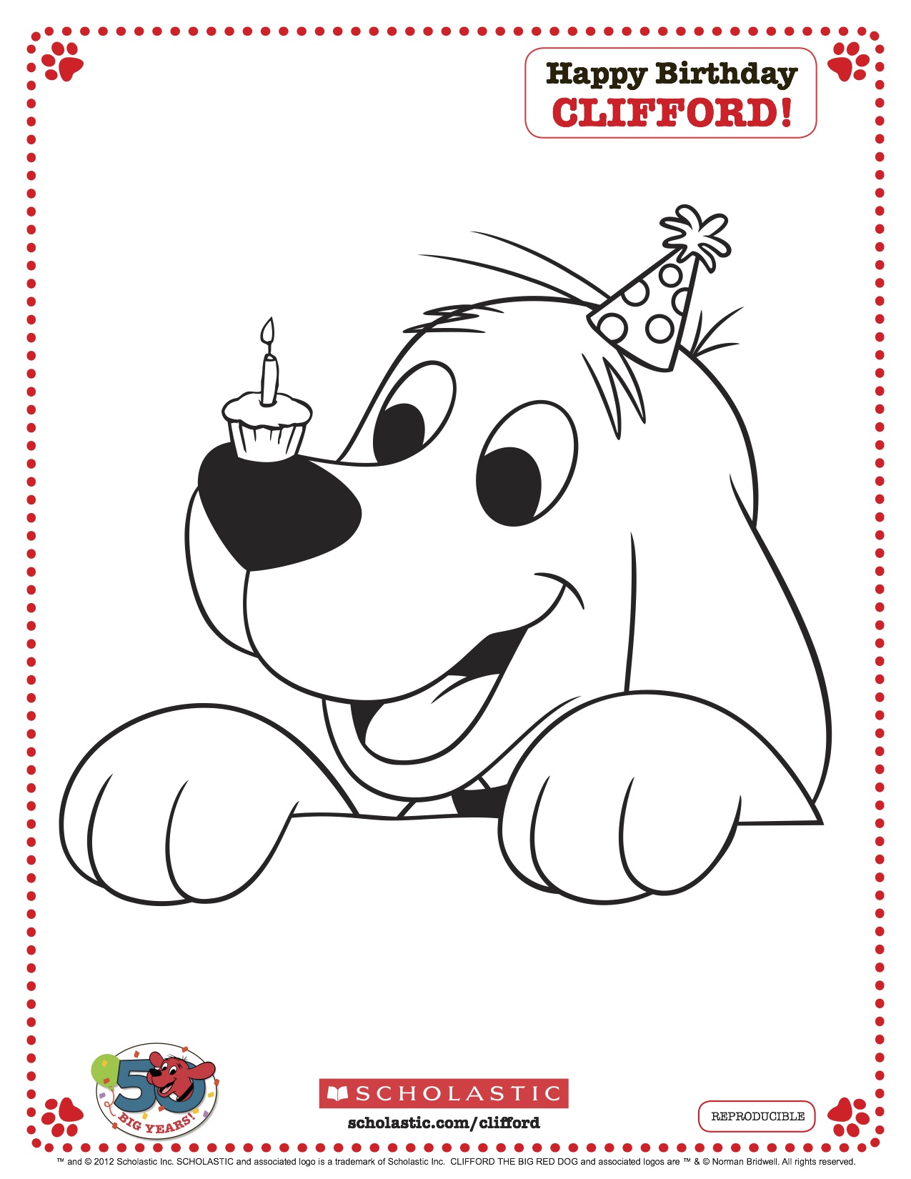 Clifford printable birthday coloring page from scholastic