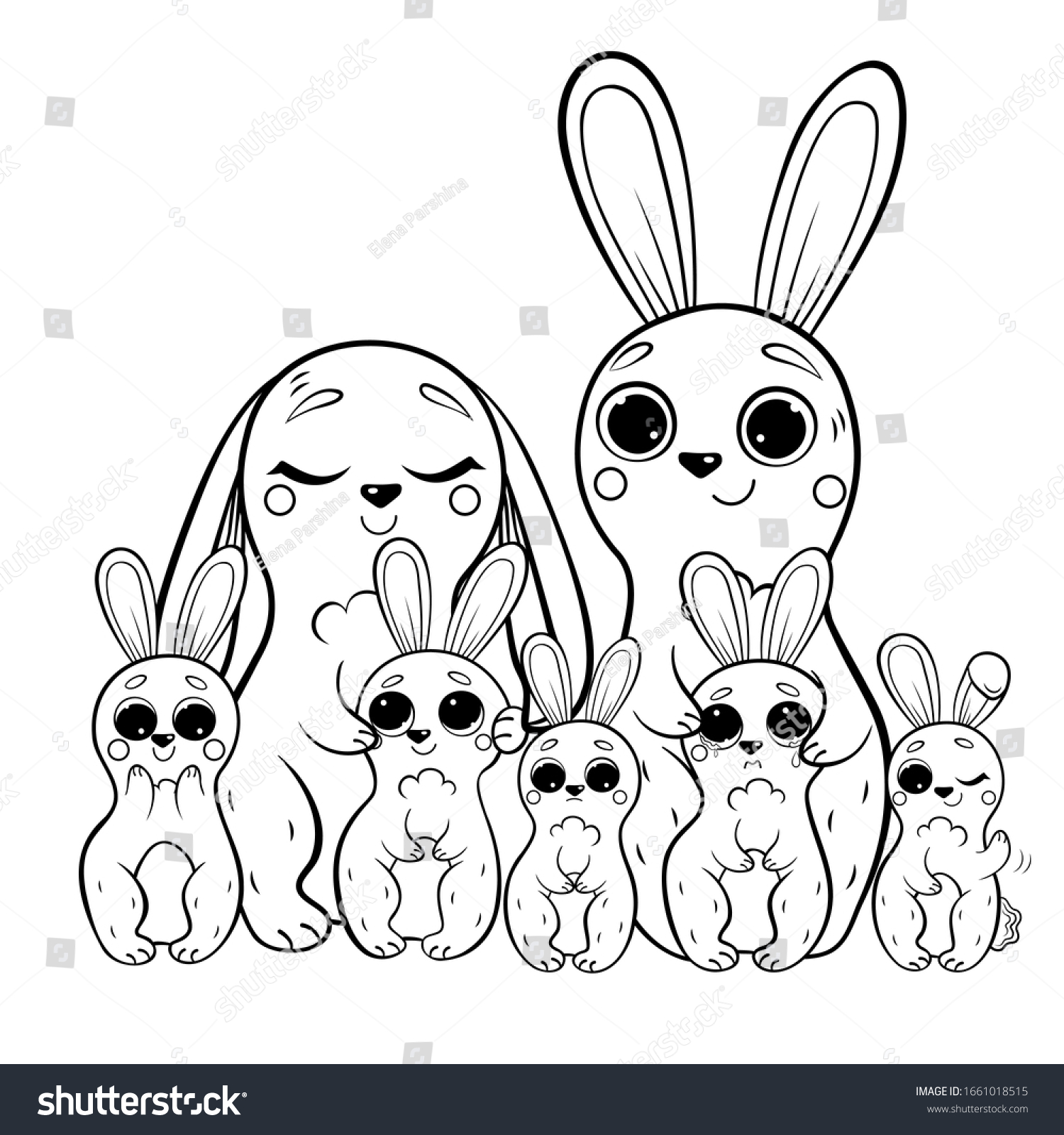 Cute cartoon hare family vector coloring stock vector royalty free