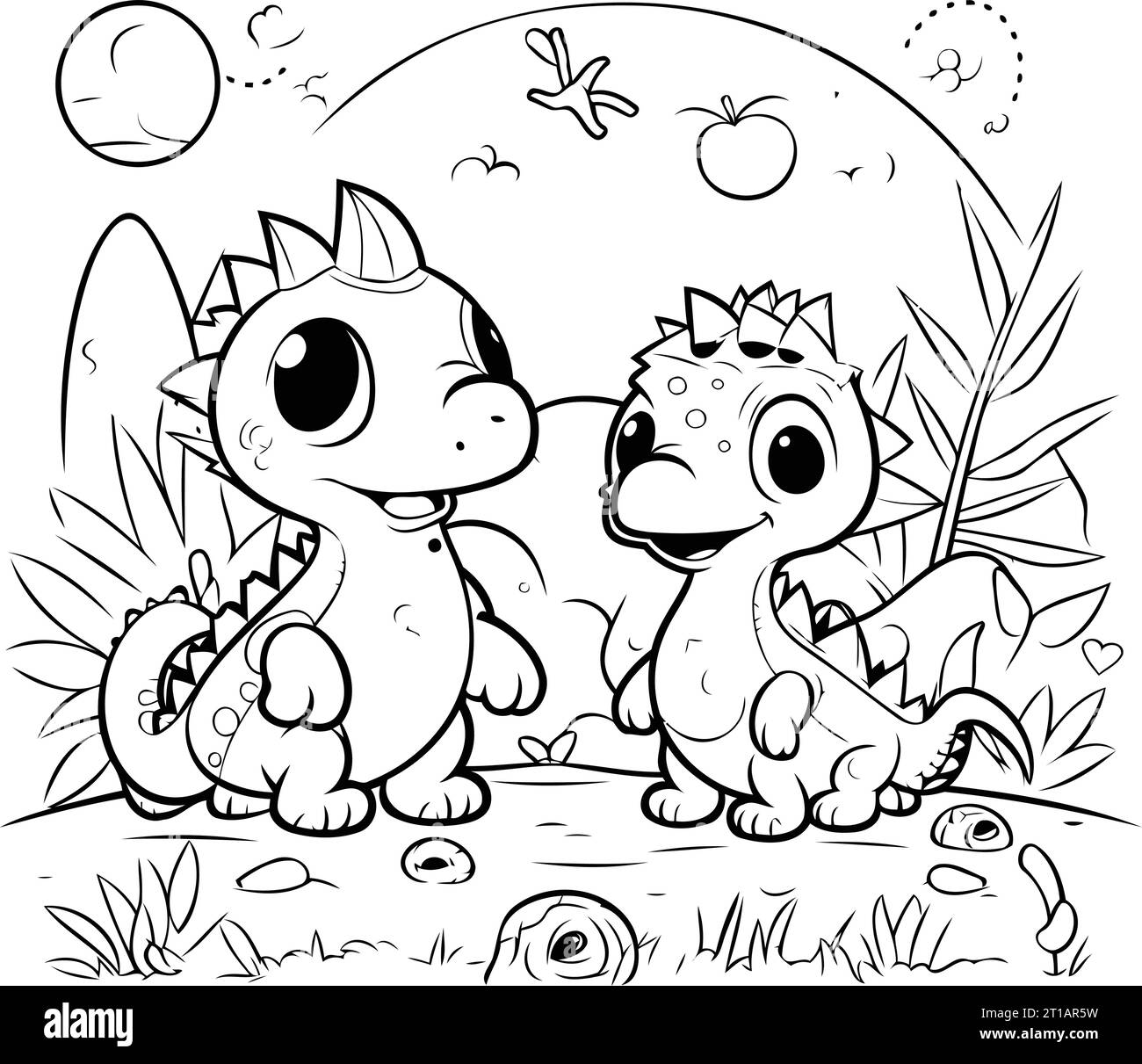 Coloring page outline of cute dinosaurs vector illustration stock vector image art