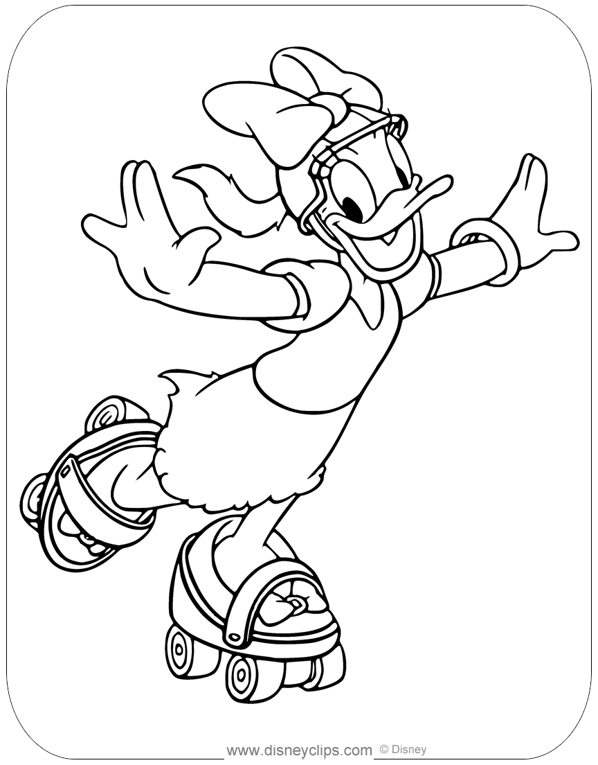 Coloring page of daisy duck rollerskating disney daisyduck coloringpages cartoon coloring pages princess coloring pages disney drawings sketches