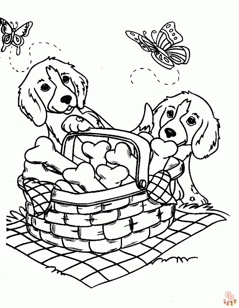 Get adorable with cute couple puppies coloring pages