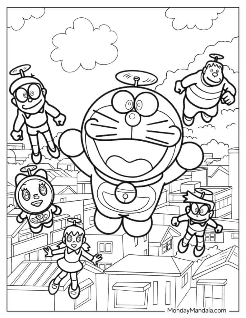 Doraemon coloring pages free pdf printables