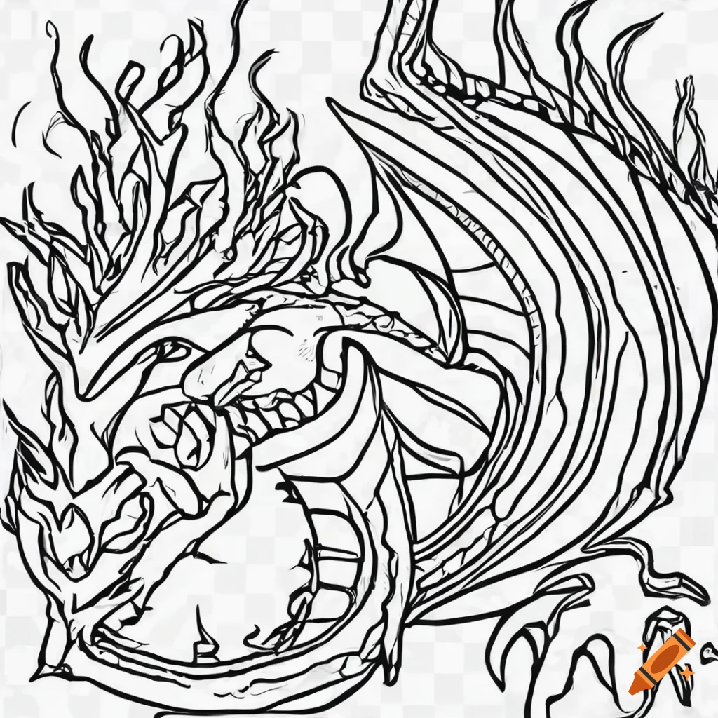 Colouring book for children anime imagedragon breathing fire white backgroundclean line artfine line art