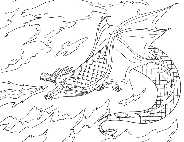 Printable fire breathing dragon coloring page