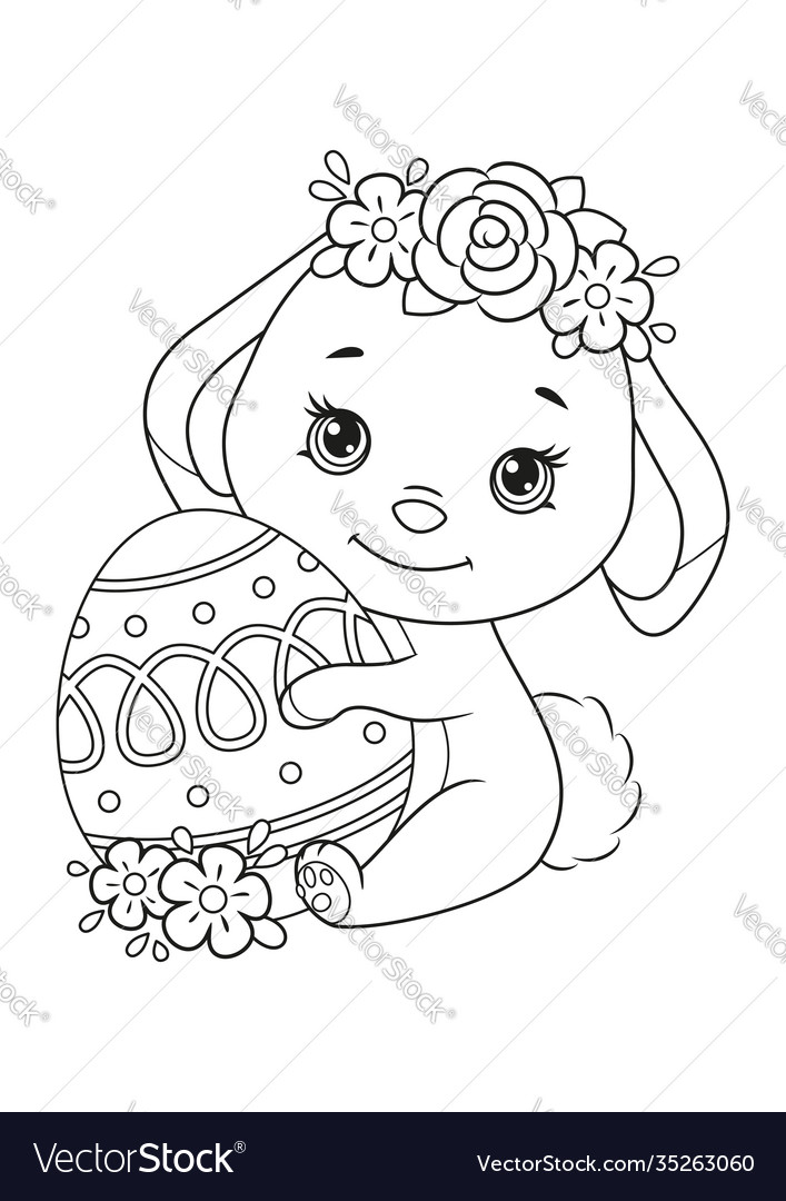 Easter bunny with egg coloring page royalty free vector