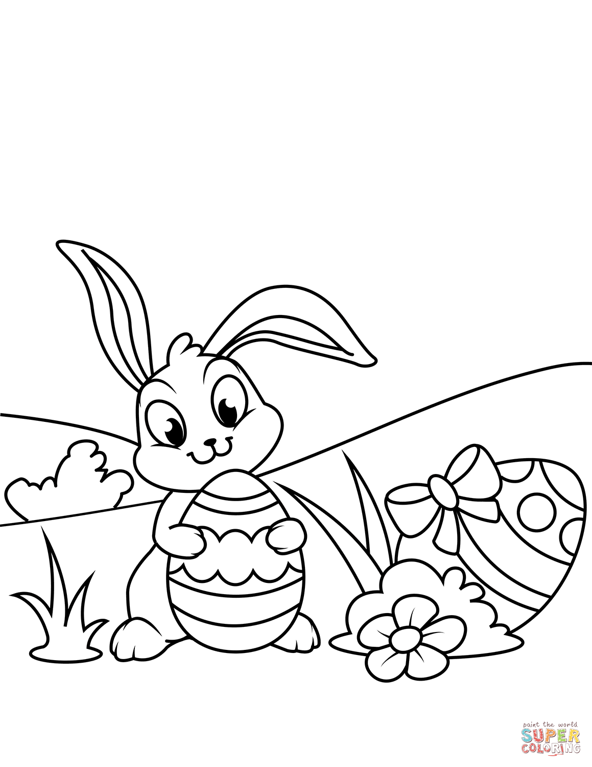 Easter bunny and eggs coloring page free printable coloring pages