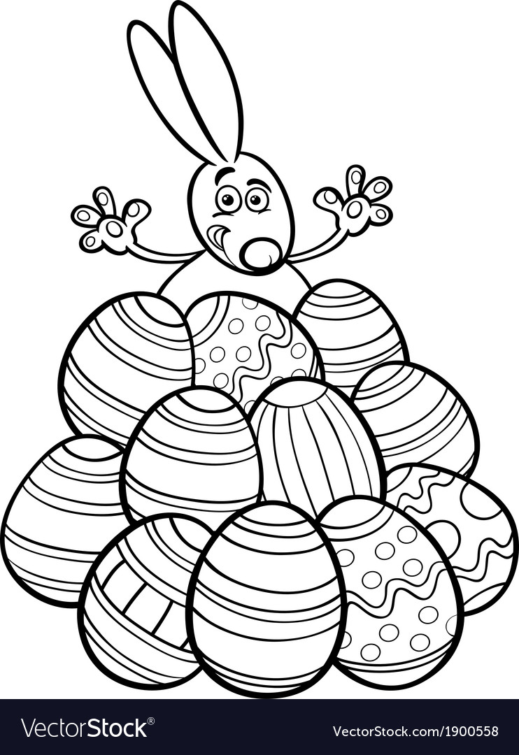 Easter bunny and eggs coloring page royalty free vector