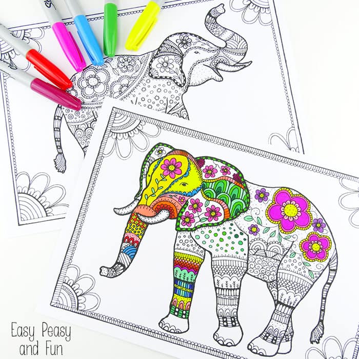 Free elephant coloring pages for adults