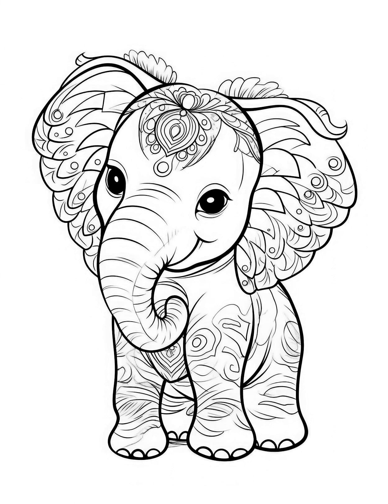 Majestic elephant coloring pages for adults and kids