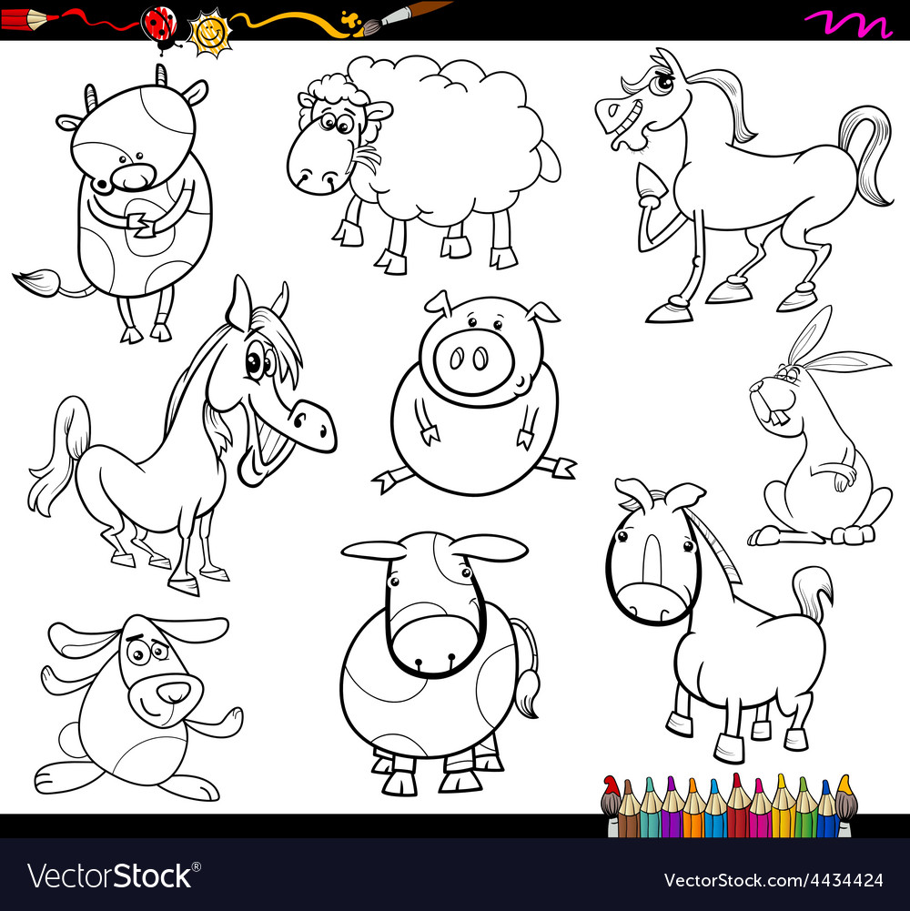 Farm animals coloring page royalty free vector image