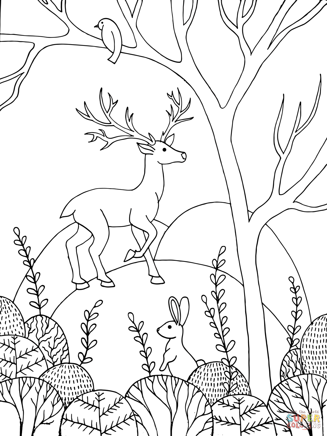 Forest animals in spring coloring page free printable coloring pages