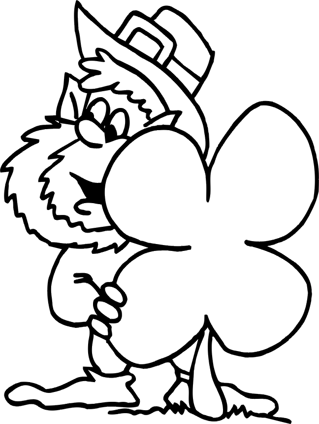 St patricks day leprechaun with four leaf clover coloring page