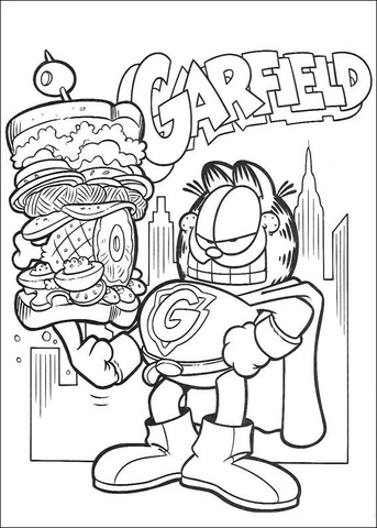 Super garfield coloring page free printable coloring pages