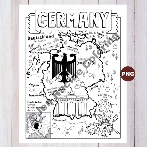 Germany coloring page geography of europe digital download coloring page