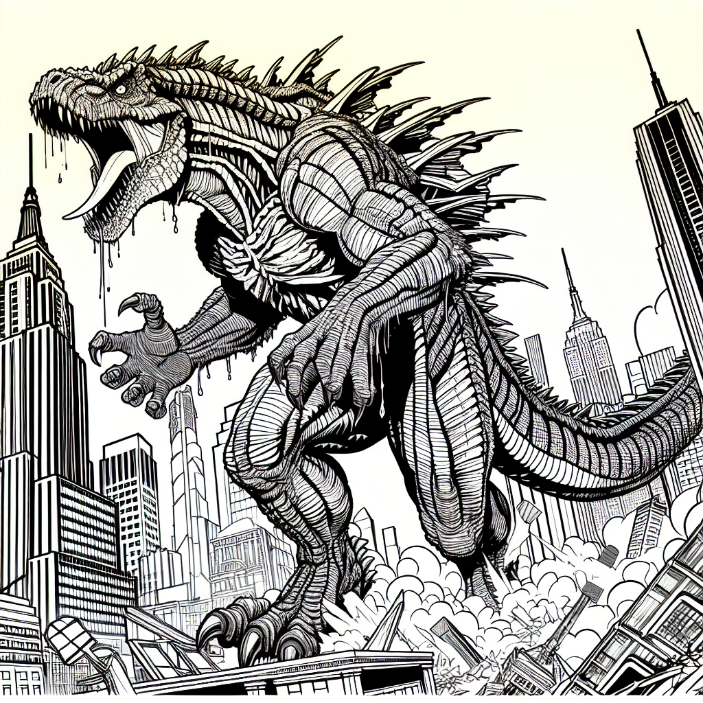 Godzilla coloring pages â custom paint by numbers