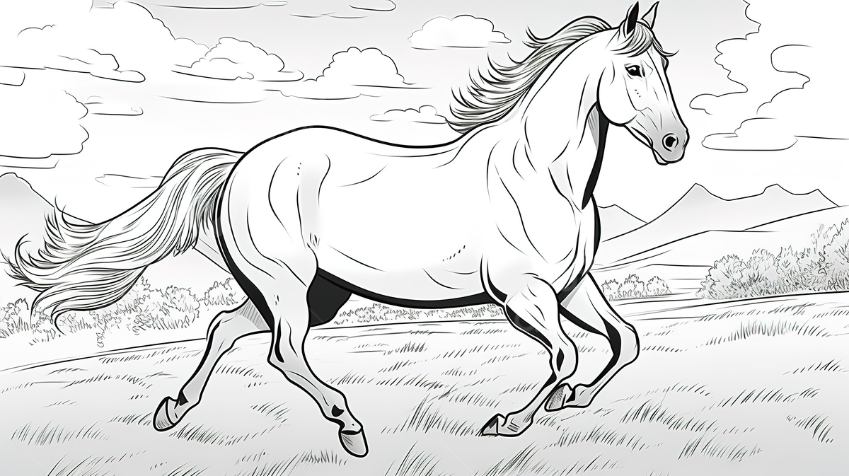 Coloring book of a horse running in the field background coloring picture of a horse horse animal background image and wallpaper for free download