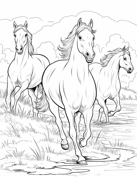 Premium ai image coloring pages horses running free printable coloring pages for kids generative ai