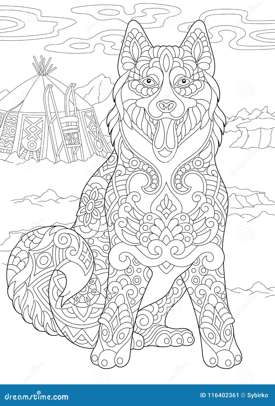 Zentangle siberian husky dog stock vector