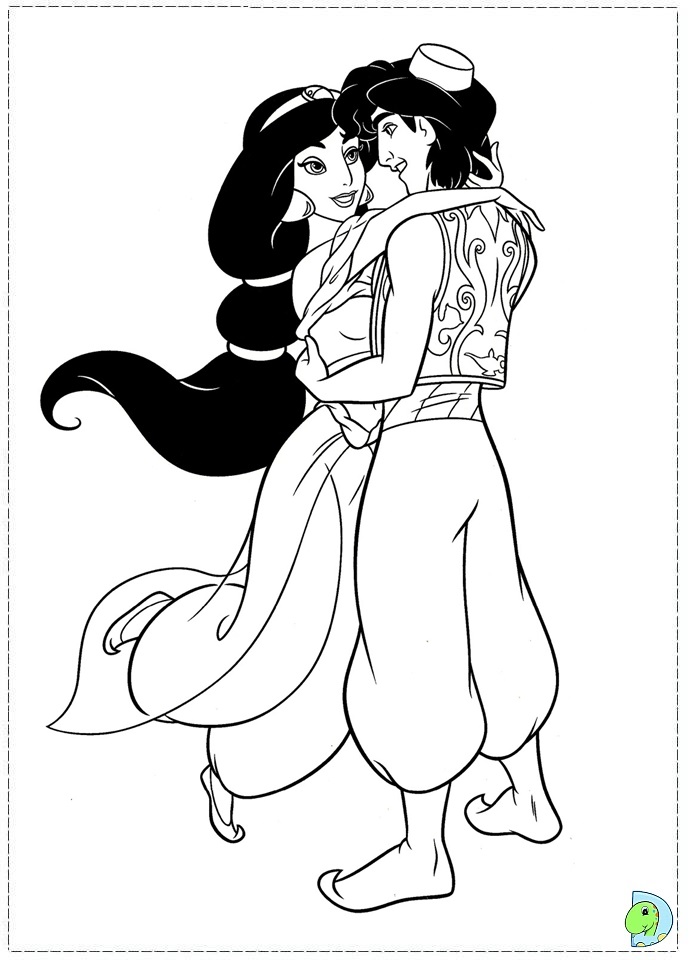 Aladdin and jasmine coloring page