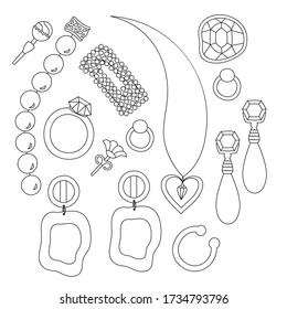 Jewelry set different jewelry coloring pages stock vector royalty free