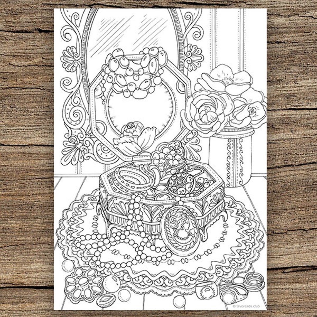 Jewelry box printable adult coloring page from favoreads coloring book pages for adults and kids coloring sheets coloring designs