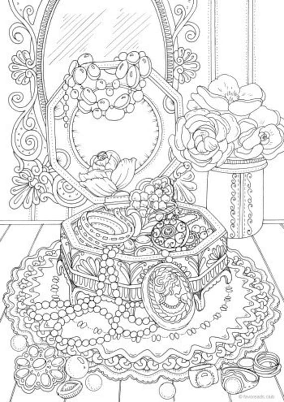 Jewelry box printable adult coloring page from favoreads coloring book pages for adults and kids coloring sheets coloring designs instant download