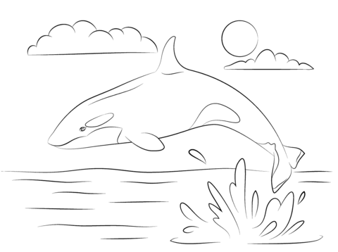 Cute killer whale is jumping out of water coloring page free printable coloring pages