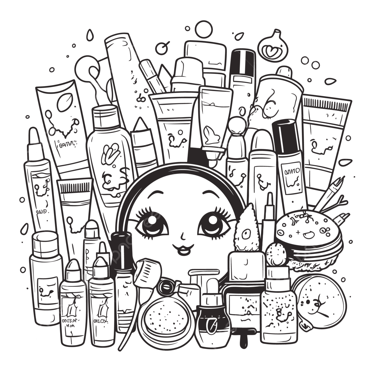 Coloring page of cute makeup from different products outline sketch drawing vector wing drawing ring drawing makeup drawing png and vector with transparent background for free download