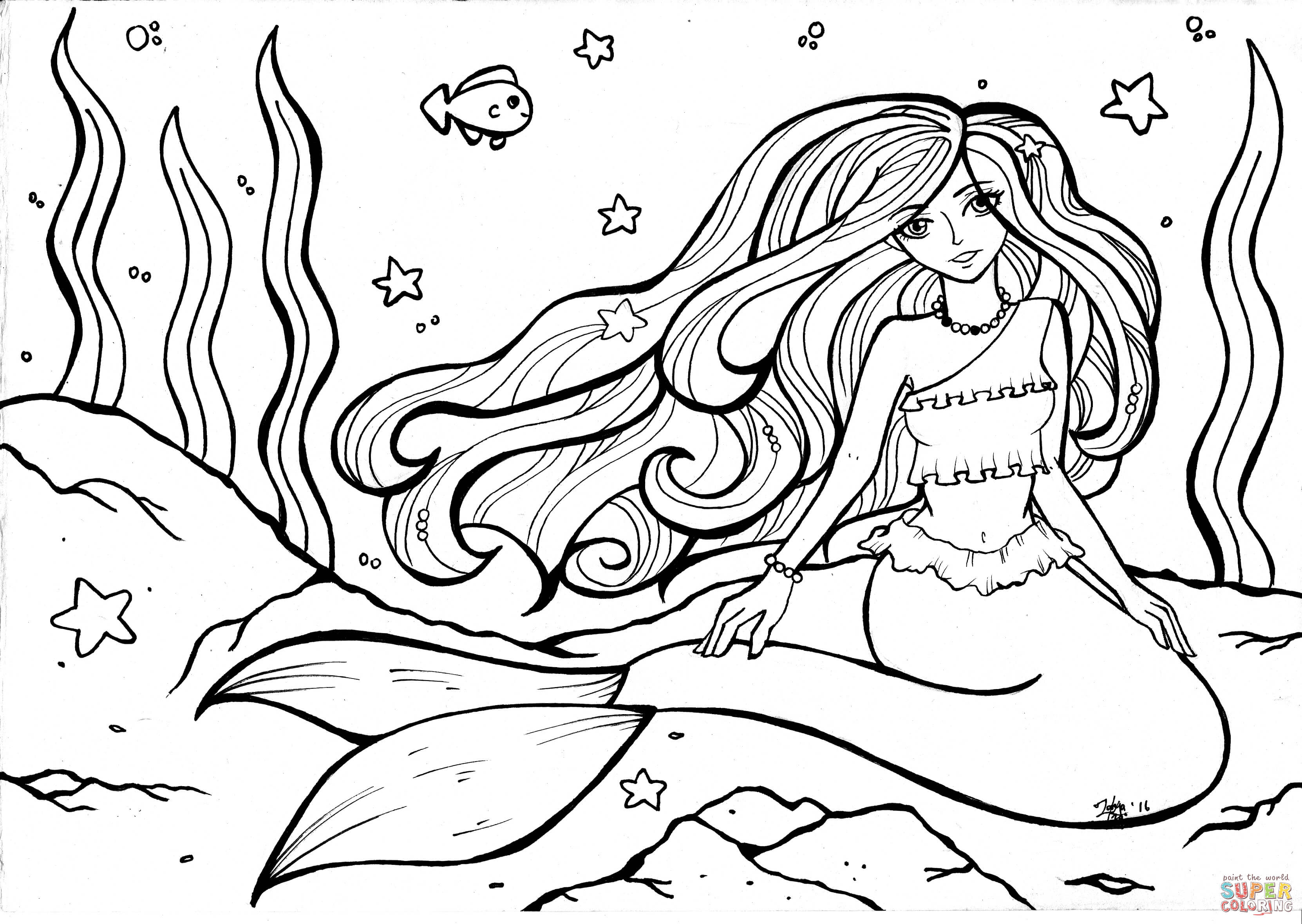 Mermaid coloring page free printable coloring pages