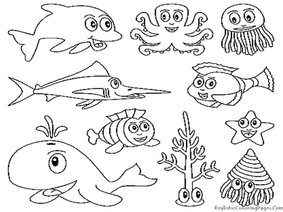 Page ocean animals coloring book