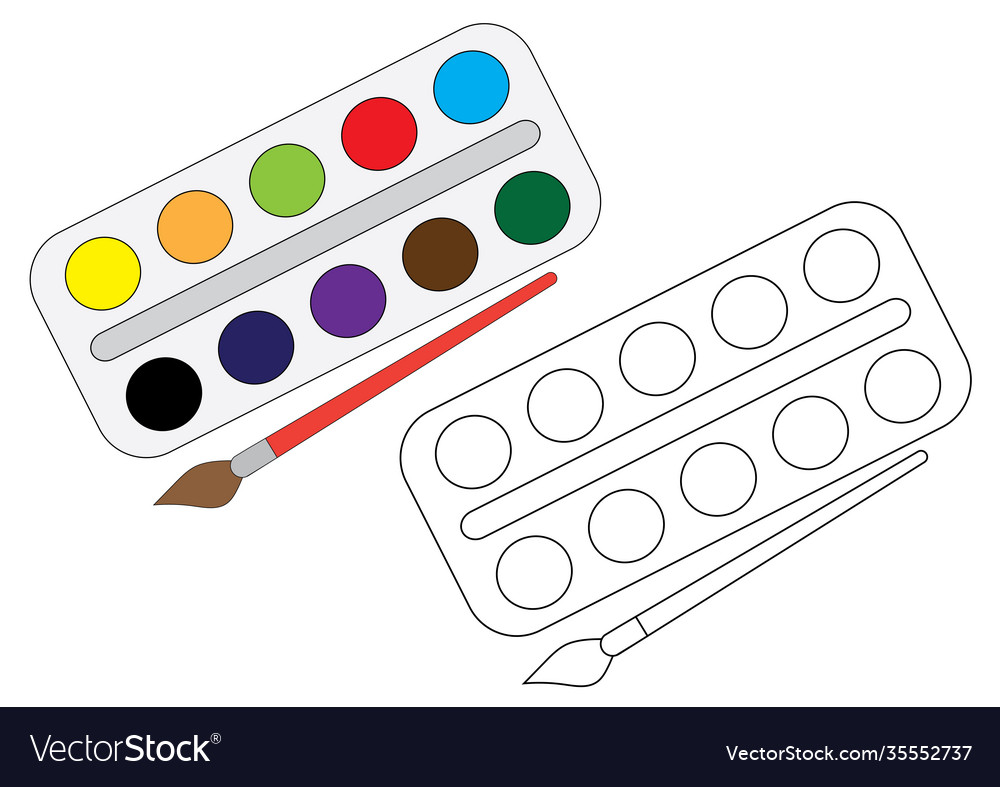 Watercolor paint with brush coloring page vector image