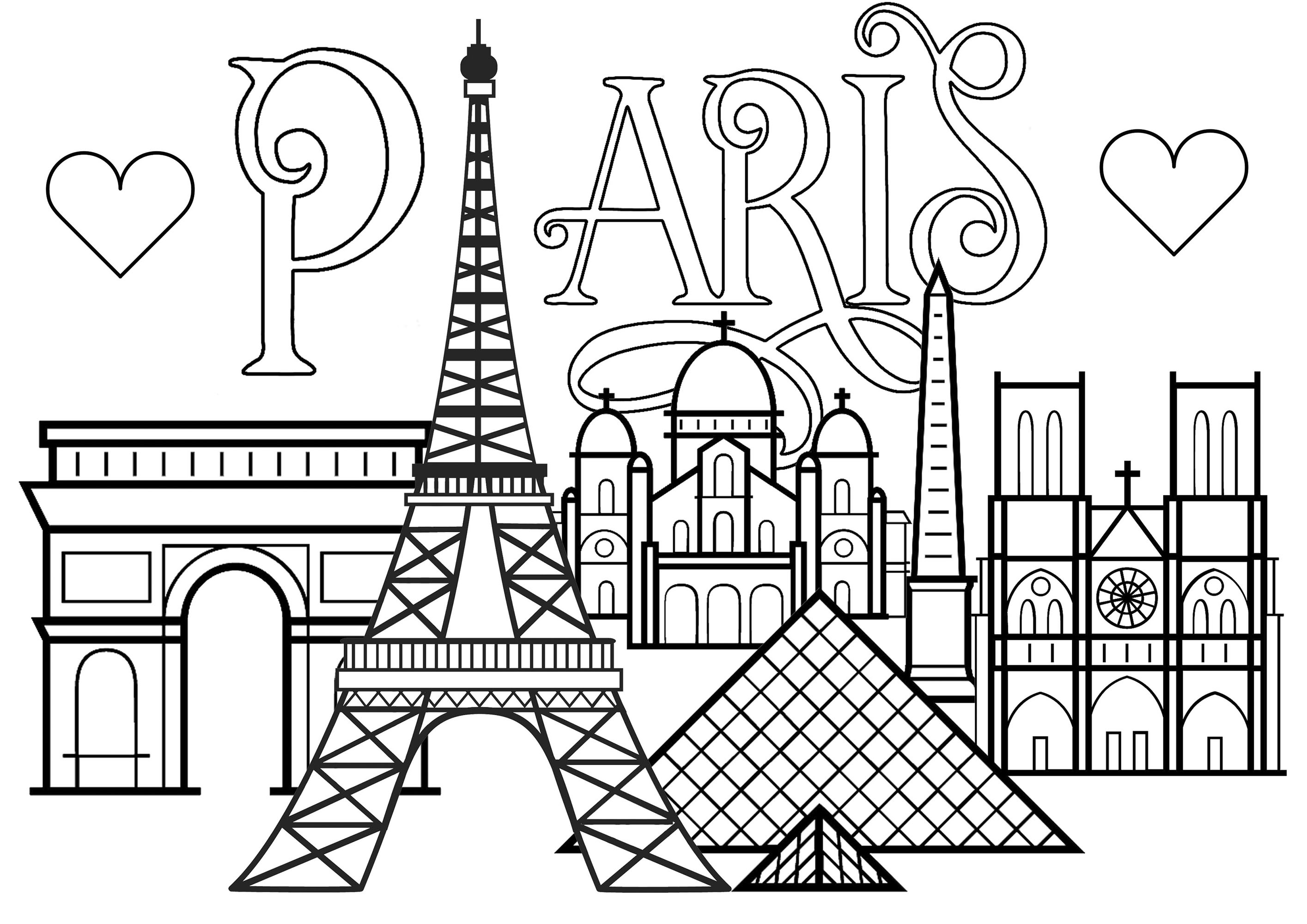 Paris famous monuments and text