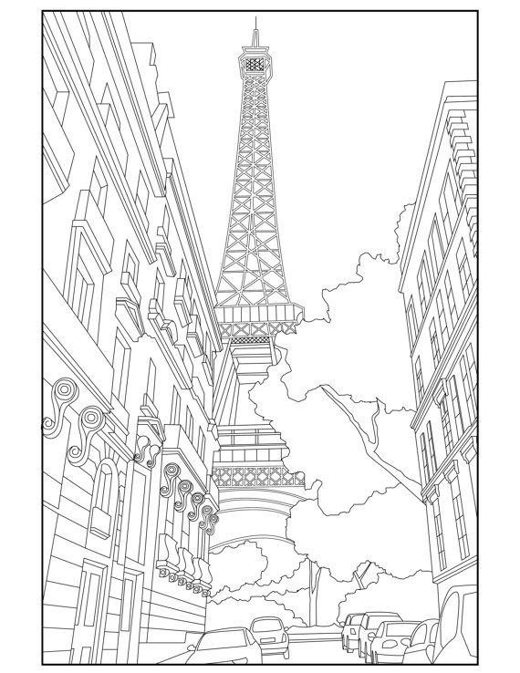 Eiffel tower adult coloring page coloring paris france