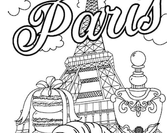 Paris eiffel tower coloring pagecoloring sheetcoloring for adultsinstant downloadpdf travel coloring pageeiffel tower illustration