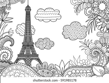 Spring paris coloring page stock vector stock vector royalty free