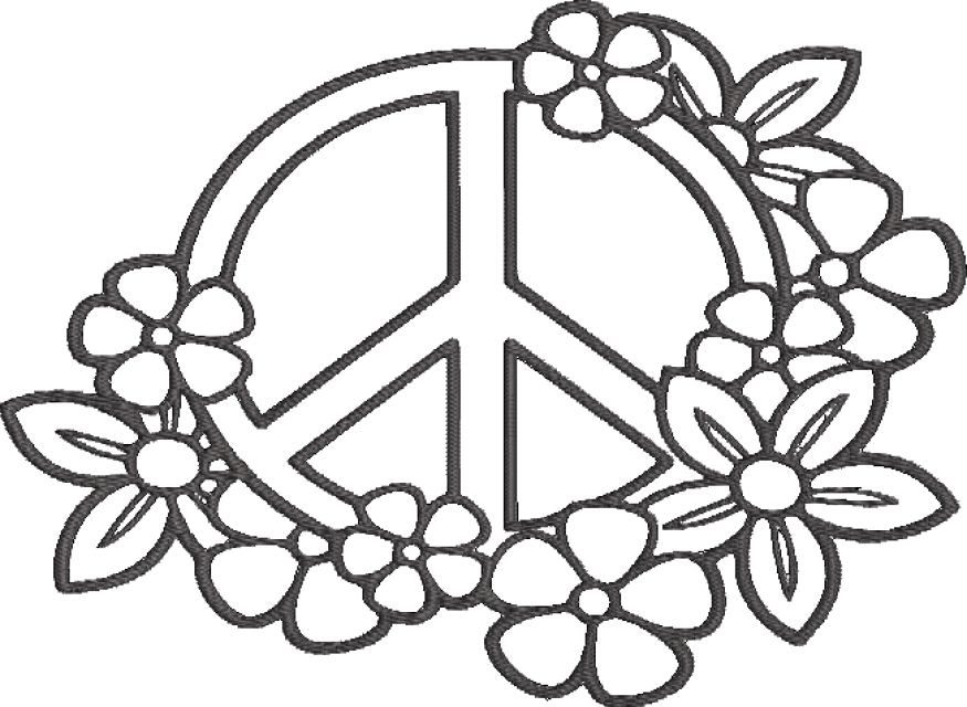 Peace symbol with flowers coloring embroidery designs or line art design