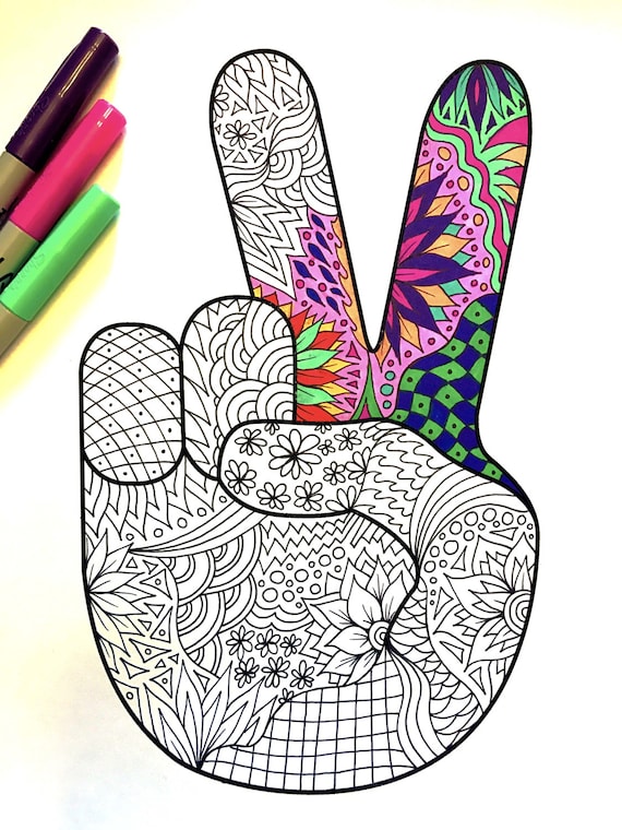 Peace hand sign pdf coloring page