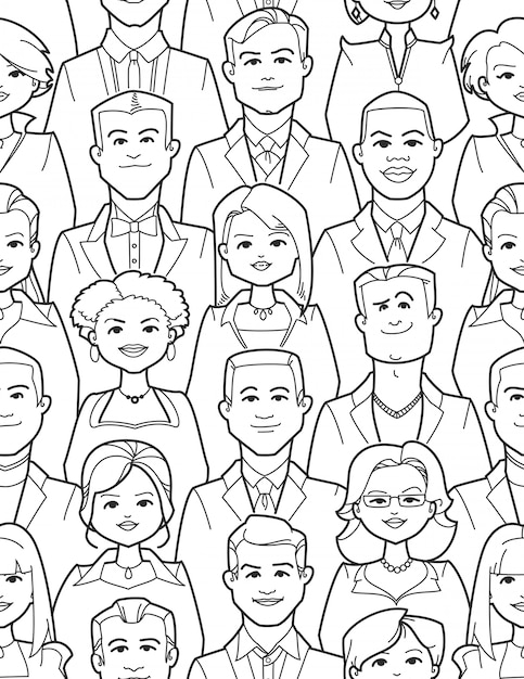 Premium vector people faces coloring page