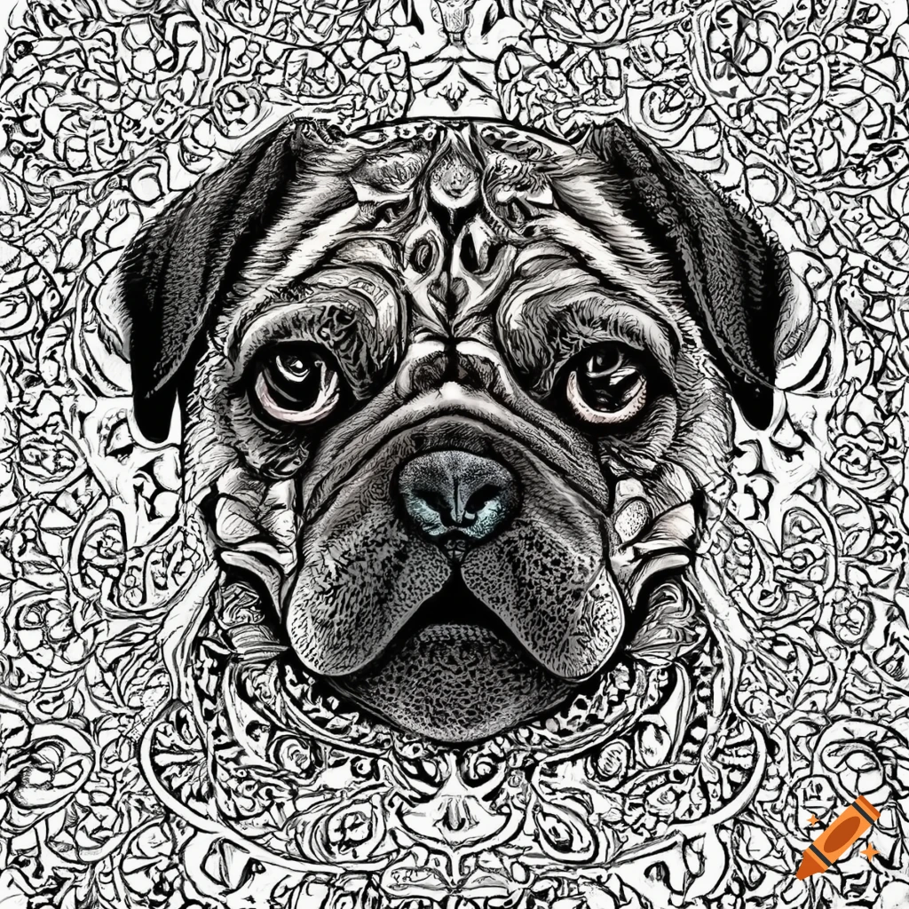 Colouring pages mandala dog image pug white background on