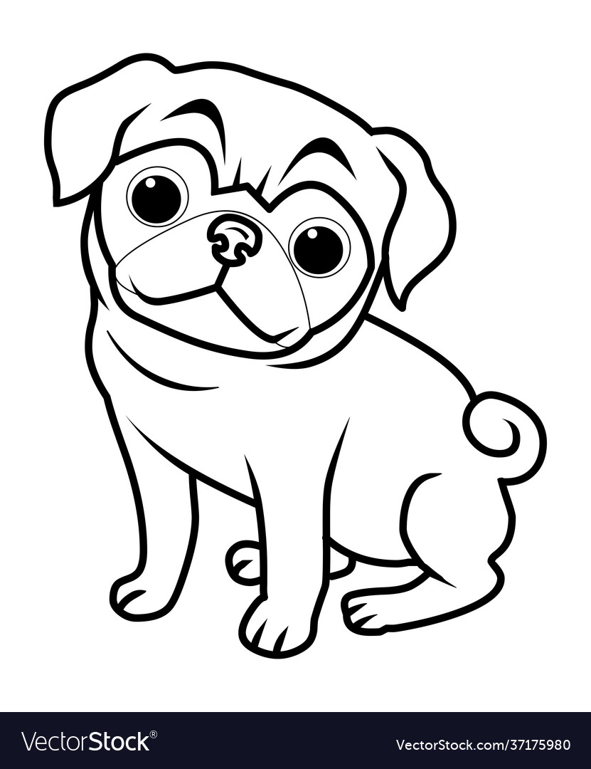 Cartoon dog coloring page pug royalty free vector image