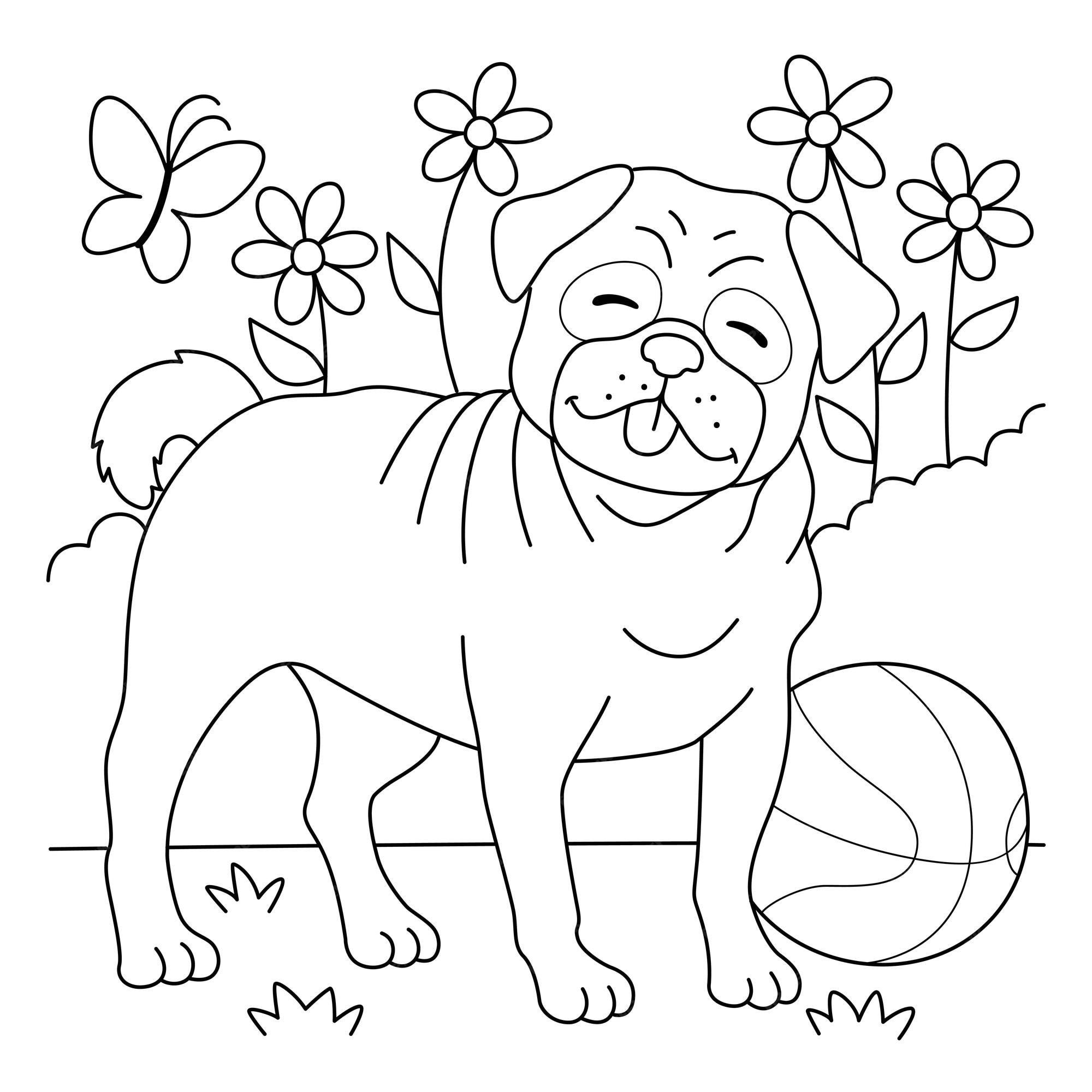 Premium vector pug dog coloring page for kids