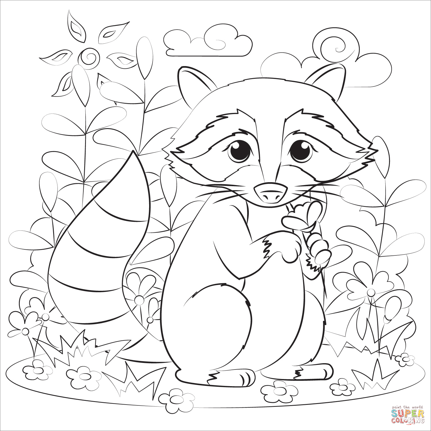 Raccoon coloring page free printable coloring pages