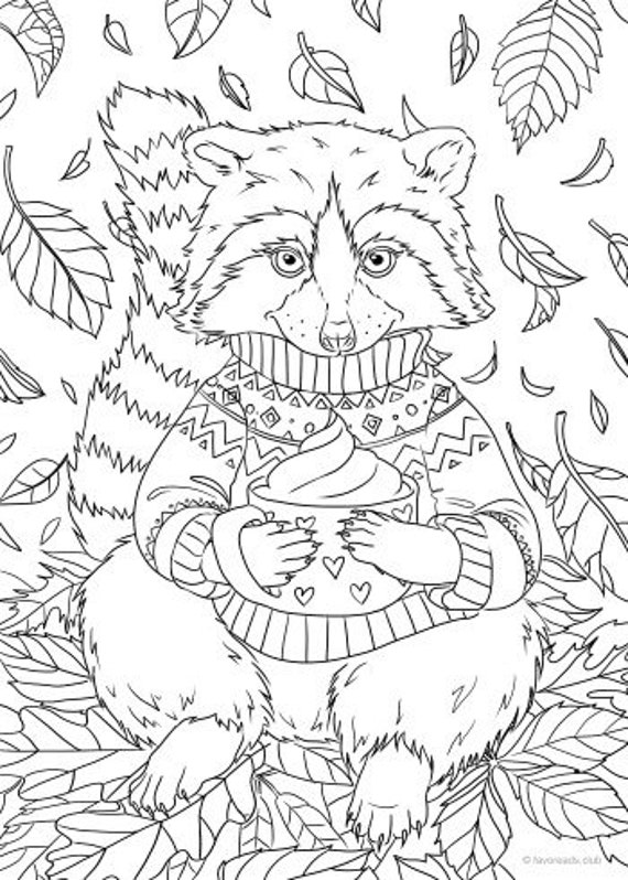 Raccoon printable adult coloring page from favoreads coloring book pages for adults and kids coloring sheets colouring designs